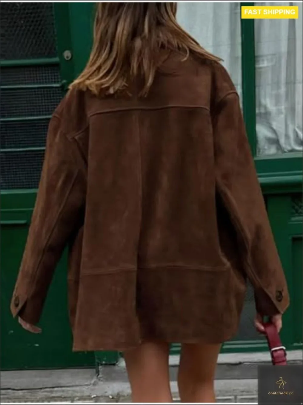 Women's Faux Suede Midi Shacket Coat Button Down Oversized Long Sleeve Casual